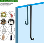 Premium Double Sided Wreath Hook for Front Door - Large Metal Hook Holds 2 Wreaths - Black, 9.4-15 Inch