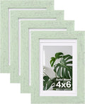 Egofine 4x6 Picture Frames Set of 4, Made of Solid Wood Covered by Plexiglass 3x4.5 and 3.5x5 with Mat or 4x6 without Mat, for Table Top Display and Wall Mounting Photo Frame, Rustic Green
