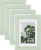 Egofine 4x6 Picture Frames Set of 4, Made of Solid Wood Covered by Plexiglass 3x4.5 and 3.5x5 with Mat or 4x6 without Mat, for Table Top Display and Wall Mounting Photo Frame, Rustic Green