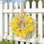 6 PCS 9'' Mini Spring Forsythia Wreath for Front Door Small Artificial Forsythia Farmhouse Kitchen Cabinet Wreaths with Burlap Ribbon Hanging Spring Summer Floral Wreaths for Porch Wall Window Decor