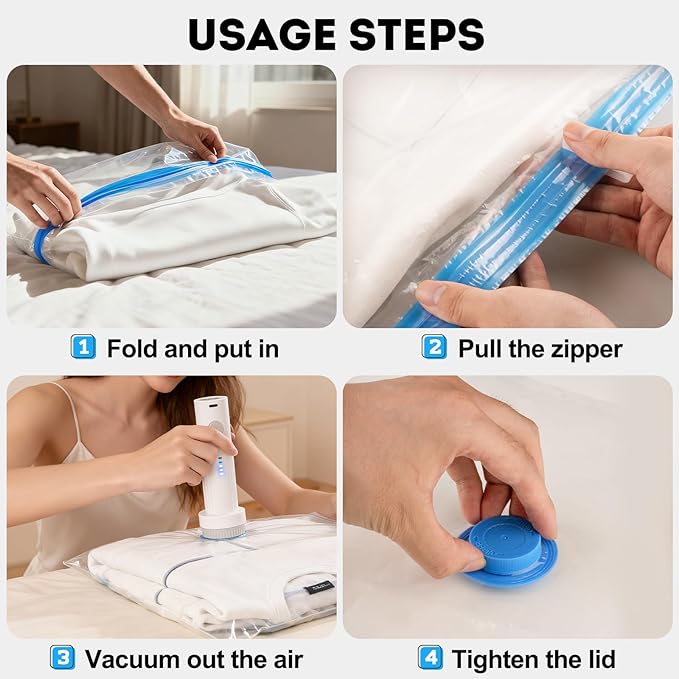 Mapambo Travel Vacuum Bags with -4000Pa Electric pump, 15 Pack Vacuum Seal Bags for Clothing Travel in 3 Combo sizes, Space Saver Vacuum Storage Bags, Saving up to 80% of Space (15 Combo Pack)