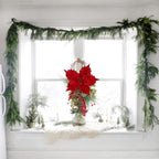 CITYES Christmas Swag Artificial Teardrop Swag Wreaths with Pinecones Red Berry Golden Ball Poinsettia Artificial Christmas Teardrop for Xmas Decor Front Door Outdoor Indoor Wall Mailbox