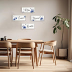 ONIZHITY Set of 4 Blue Bathroom Decor With Navy Blue Flower Wall Decor Inspire Relax Soak Unwind Breathe Rustic Farmhouse Wooden Wall Art for Bedroom Office Living Room Kitchen Decoration(Blue 10x4)