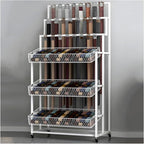 Heavy Duty Belt Display Stand, Metal Belt Rack with 360° Rolling Wheels, Multi-Functional Accessory Display for Belts/Scarves/Wallets, Retail Belt Organizer for Store/Closet/Boutique