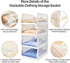 Pull-out Plastic Storage Basket,Stackable Closet Organizers Drawer Anti-Tipping, Reinforced Stable Shelf Container for Bathroom Laundry Room Storage, Space-Saving Clothes Storage (White, 5L)
