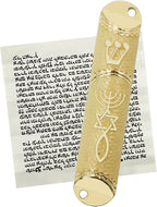 Mezuzah with Scroll for Door, Metal Mezuzah Case with Messianic Seal for Hebrew Home Blessing, Jewish Gifts, Jewish House Warming Decor, Christmas, Easter (Beige)