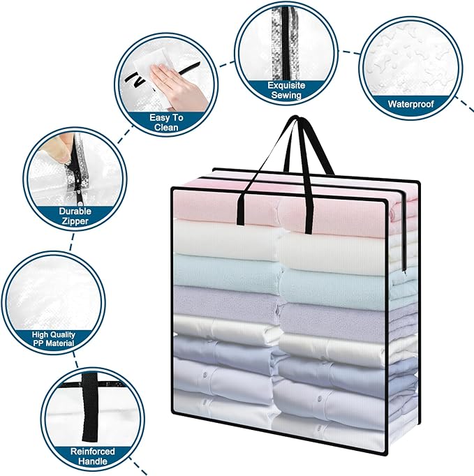 95L Under Bed Storage Bag, 2-Pack Under Bed Storage Containers, Clear Storage Bags for Clothes Quilt Pillow Wreath Blanket Storage or Closet Organizer Home Storage