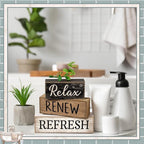 Moucuny 4 Pcs Bathroom Shelf Decor Sign Farmhouse Bathroom Decor and Accessories Rustic Eucalyptus Leaves Block Sign Gift Relax Renew Refresh Farmhouse Table Centerpiece for Home Office Toilet