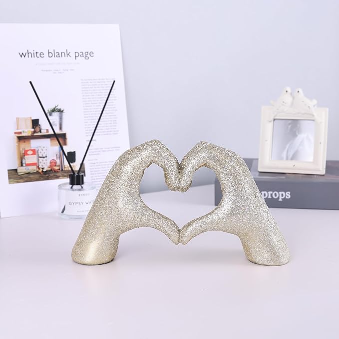 Heart Hand Sculpture, Champagne Gold Home Decor Aesthetics for Shelves on Coffee Table Dining Table Centerpiece, Birthday Gifts and Memorial Gifts for Women, Girlfriend Girls Mom.