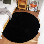 Ghouse Faux Rabbit Fur Round Rug 5ft Black Round Rugs for Bedroom Decor Fluffy Area Rugs for Living Room, no-Shedding Carpet Sheepskin Washable Rug Rome Decor