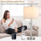 Kondras Table Lamp Set of 2 for Bedroom, Bedside Lamp with 2 USB Ports, 23" to 30" Height Adjustable Tall Table Lamp for Living Room End Tables, Modern Silver Nightstand Lamp with Pull Chain