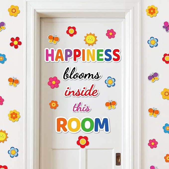 Classroom Bulletin Board Decoration Set Welcome Banner Wall Door Decor Colorful Classroom Decorations for Kindergarten Preschool Elementary and Middle School(Happiness Blooms Inside This Room)