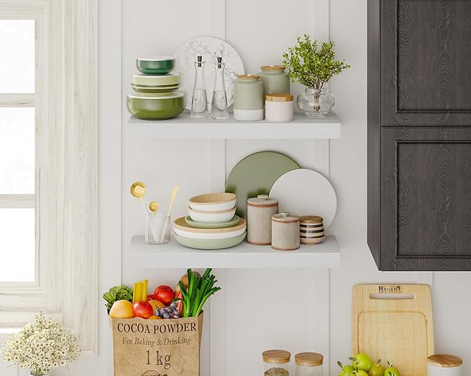 Fixwal White Shelves, 15.7in Floating Shelves, Farmhouse Shelf Wall Decor for Bathroom, Bedroom, Living and Kitchen Set of 6