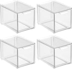 mDesign Shoe Storage Box with Drawer – Sturdy Plastic Storage Box for Shoes – Stackable Drawer Box for Shoes, Accessories and More – Pack of 4 – Clear