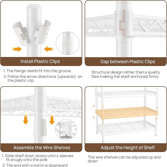 Heavy Duty Garment Rack Clothes Rack,Large Metal Closet Organizer System Storage Wardrobe,Freestanding Clothing Rack with 9 Adjustable Wire Shelves&3 Hang Rods,MaxLoad 1500lbs White