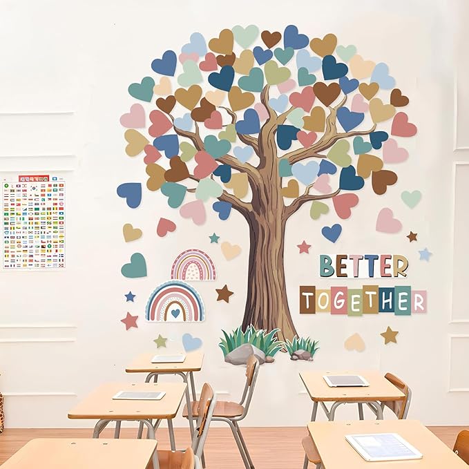Adduster 108 Sheet Tree Bulletin Board Set - Classroom Tree Bulletin Board Set Heart Cutouts Classroom Bulletin Wall Decor Supplies for School Elementary Teacher Chalkboards (Bohemian)