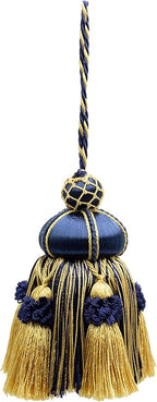Elegant Hand-Crafted 4" (10cm) Key Tassel, 3 1/2" (8.5cm) Loop Accented with Crown Tassels (Style# KTAX4) Nautical Gold Multicolor #1152 (Light Gold, Yellow Gold, Navy Blue) Pack of 2