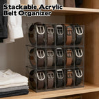 3 Pack Acrylic Belt Organizer Clear Stackable Belt Storage Holder Purse Organizer for Closet - 5 Compartments with Removable Dividers,Display Case Pantry Cabinet Organizers for Ties,Socks,Grey