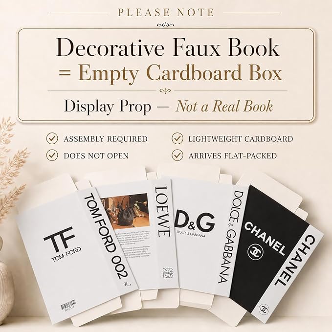 PROBENEX White Large | 4 PCS Faux Decorative Book Boxes | Not Real Books, Cardboard Foldable Display Props | Home Decor for Coffee Table, Bookshelf, Living Room, Office