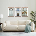 KAlRNE Vintage European Architecture Wall Art Set of 3(16’’X24’’),Framed Pastel Parisian Canvas Prints,Mediterranean Coastal Scenery Decor,Neutral French Italian City Pictures for Living Room Bedroom