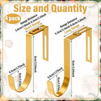 LEIFIDE 4 Pcs Width Adjustable Wreath Hanger for Front Door 1.5-3.78" Large Over the Door 4th of July Decoration Hook 20 Lbs Capacity(Gold)