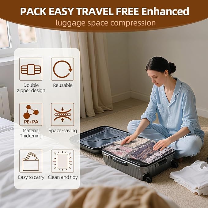 15 Pack Vacuum Compression Bags for Travel, Carry-on Size Seal Packing Cubes for Luggage, Vacuum Storage Bags, Space Saver for Clothes 80% for Travel & Home.（No pump）