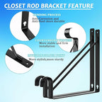 4 Pack Heavy Duty Closet Shelf and Rod Brackets 300lbs, 11 x 11 Inch Wall Mounted Closet Shelves Bracket with Rod Shelving Support, Black Closet Pole Holder Bracket with Screws