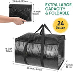 BALEINE 6-Pack Oversized Moving Bags with Reinforced Handles, Heavy-Duty Storage Tote for Clothes, Moving Supplies (Black, 6-Pack)