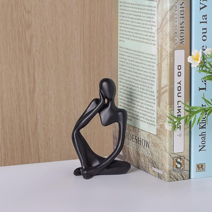 BMLCGJ Thinker Statue Gold Decor Abstract Art Sculpture, Golden Resin Collectible Figurines for Home Living Room Office Shelf Decoration,Great Gifts Ideas (Black)