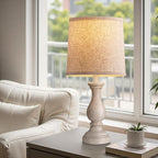 Seealle Farmhouse Table Lamps - 22" Rustic Lamp for Bedroom Living Room, Boho Bedside Lamps for Night Stands End Table Office Desk Lamp Nightstand with Linen Shades(Single)