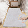 Grey Fluffy Rug Runners for Hallways Rabbit Fur Rugs for Living Room Washable Carpet Faux Sheepskin Rug Teen Room Nursery Decor Rectangle 2x6 Area Rug