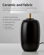 PUSU 22 Inch Black Ceramic Table Lamps Set of 2, Fabric Lampshade Living Room Office Desk lamp, E26 Socket Rotary Switch Lighting for Bedroom, Nightstand, Reading, Office, Study, Corner, Home Decor