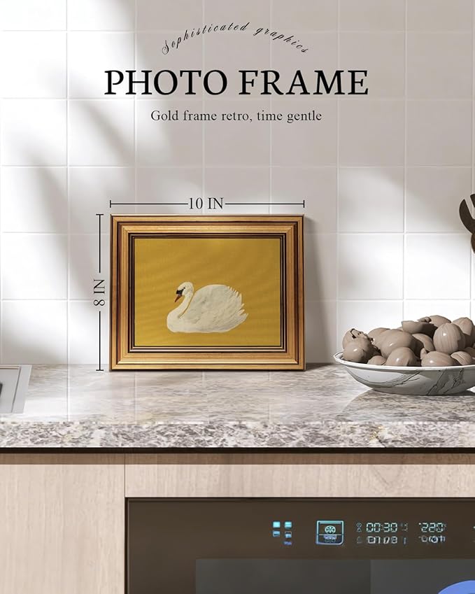 VIYYIEA Vintage Gold Framed Wall Art for Living Room, Swan Canvas Prints Home Decor, Oil Painting Picture, Bedroom Wall Decor Gifts for Friends or Family -【Swan Yellow】-(10L x 8W)