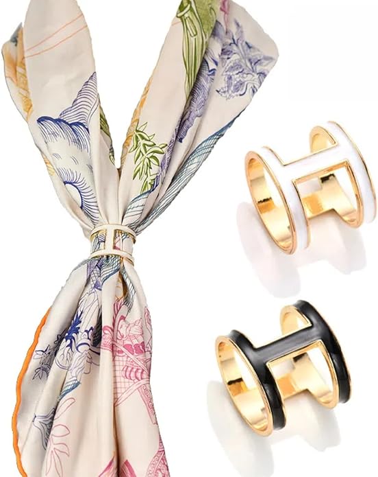 SYWDUDUCLT Scarf Ring for Women's Shawl, Silk Neckerchief, Tshirt, Gold/Sivler, S/M/L, 2 Pcs