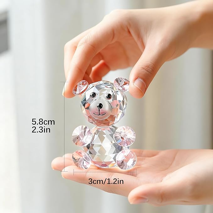 H&D Pink 3D Little Bear Crystal Figurine Paperweights Glass Xmas Decor