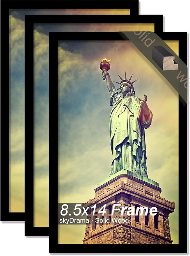100% Solid Wood Picture Frame Set of 3, 8.5x14 Inch, Light Weight Matte Black Frame for Wall - 3 Pack