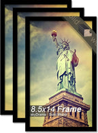 100% Solid Wood Picture Frame Set of 3, 8.5x14 Inch, Light Weight Matte Black Frame for Wall - 3 Pack