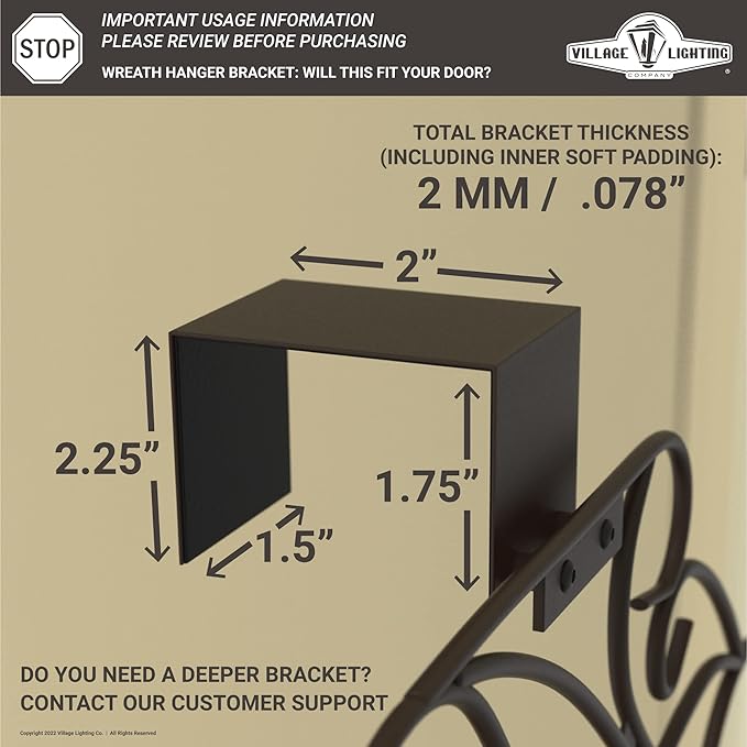 [Front Door WREATH HANGER] - Colonial Design | ADJUSTABLE Hook Length for Tall and Small Doors | PADDING to Prevent Damage like Scratch and Dents | Heavy Duty Cast Iron Metal Hangar - (Brown)