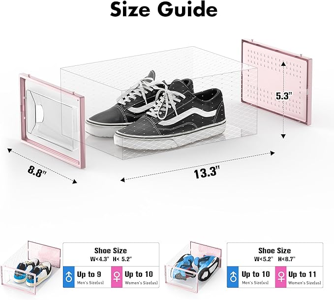 Shoe Storage Box, 15 Pack Clear Plastic Stackable Shoe Organizer for Closet, Interlocking Design Shoe Container Bins for Sneakers, Foldable Shoe Rack with Lids, Pink