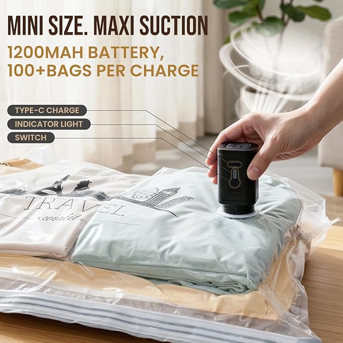 TAILI Vacuum Storage Bags with Rechargeable Cordless Pump, 8 Pack (3M+3L+2XL), Compression Packing Cubes for Luggage and Suitcase, Vacuum Seal Bags for Clothing, Cruise Ship and Travel Essentials