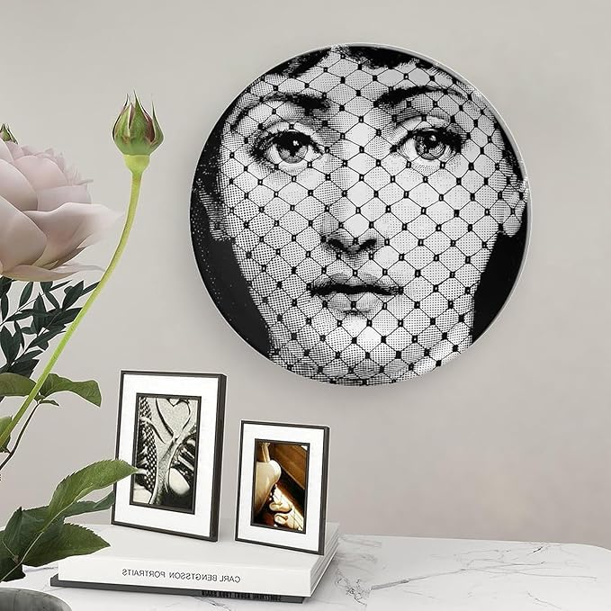 Lina Cavalieri Plate, Wall Decorative Plate, Mysterious Face Plate Wall Hanging Decoration,Including Bracket And Special Spring HooK, (Style-9, 8inch)