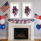Idyllic 2 Pcs Red White and Blue Glitter Patriotic Swag with Stars & Double Bow | Sparkling 4th of July Memorial Day Front Door Hanging Decor