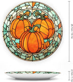 Stained Glass Watercolor Pumpkin Decorative Plates Home Decor Ceramic Plates, Fall Season Dinner Plates Display for Living Room, Kitchen, Hallway Console Side Table, Thanksgiving Gifts, 10 Inch