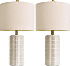 PoKat 20" Small Modern Ceramic Table Lamps Set of 2 for Bedroom, White Bedside Lamps for Night Stands, Farmhouse Decor Nightstand Table Lamps for Living Room End Table Beige