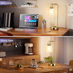 Innqoo Industrial Gold Table Lamp for Bedrooms Set of 2-3-Way Dimmable Desk Lamp with USB C+A Ports and Outlet, Gold Lamps with Clear Glass Shade for Living Room, Desk Lamps for Home Office