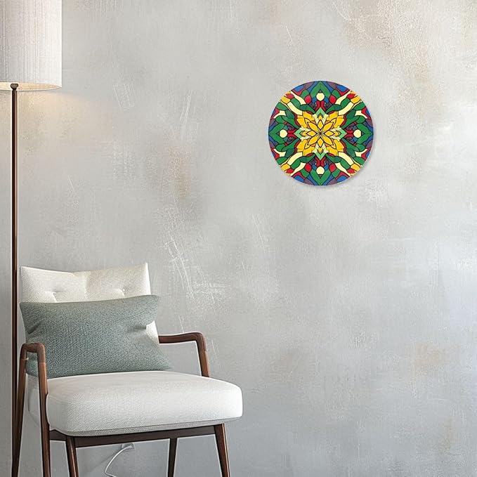 Decorative Plates for Display 10" Colorful Stained Glass Floral Mandala Ceramic Ornament with Display Stand and Hook Up for Wall Decor Hanging Festival Wedding Gift