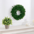 U'Artlines 17" Spring Summer Wreath for Door Green Boxwood Wreath Greenery Hanging Garland for Home Wedding Wall Window Decoration Green＆Brown