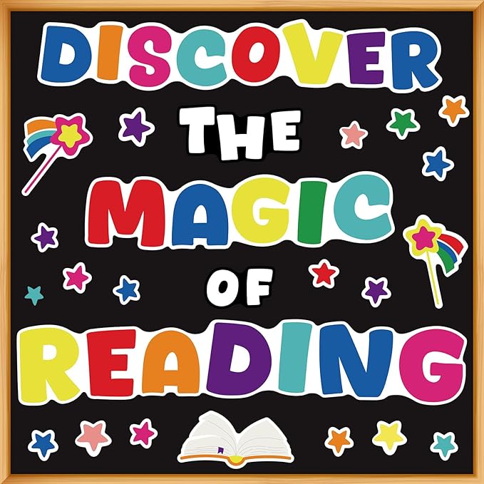 gisgfim Classroom Bulletin Board Decoration Set Wall Door Decor Colorful Reading Classroom Decorations for Kindergarten Preschool Elementary Middle School(Discover The Magic of Reading)