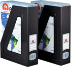 Acrimet Magazine File Holder Bin Storage, Vertical Rack for Documents, Folders and Mail, Durable Plastic Desk Organizer for Office & Home (Black Color) (2 Pack)