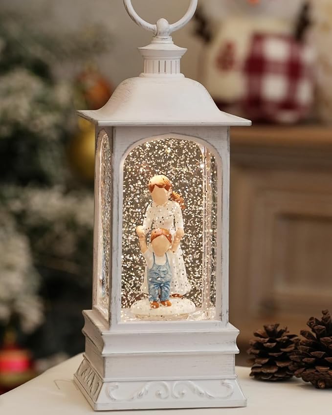 Mom and Son Gifts, Christmas Snow Globe Gifts for Mother and Daughter, 6H Timer, Baptism New Parents Gifts for Couples Christmas Snow Globe LanternDecorations for Mom, Loving Family, Grandmother
